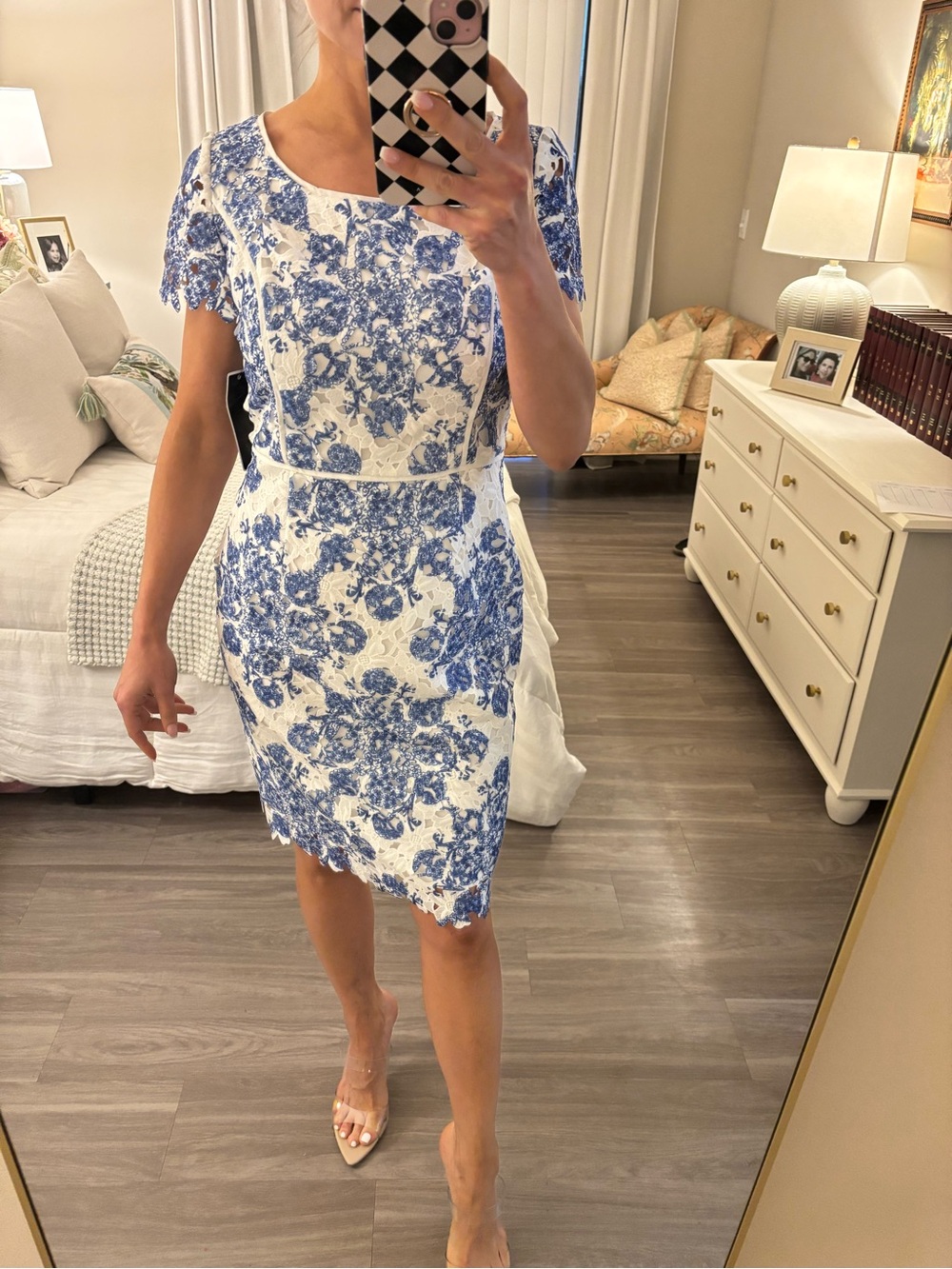🖤 NWT Shani Étoile Lace Sheath Dress in Blue/White Size 4